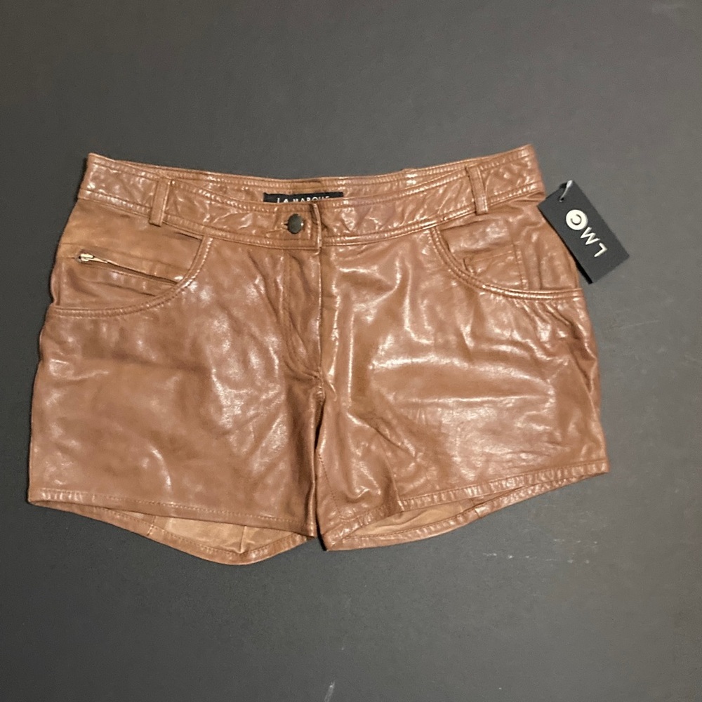 Women's Tan Leather Cargo Shorts